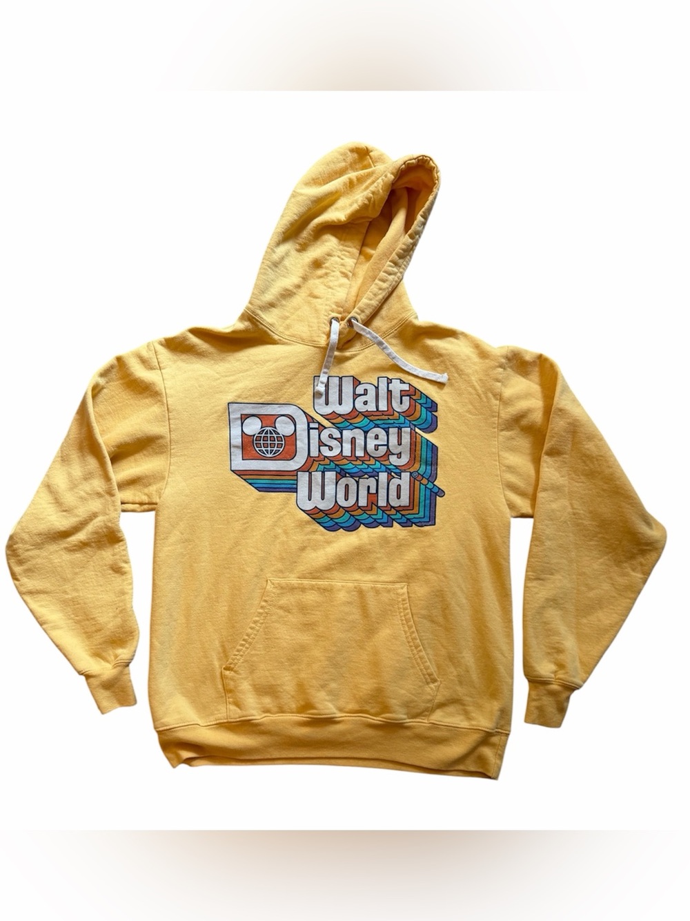 Walt Disney World Yellow Retro Logo Hoodie Size M